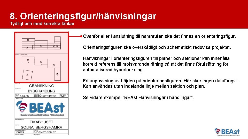 8. Orienteringsfigur/hänvisningar Tydligt och med korrekta länkar Ovanför eller i anslutning till namnrutan ska