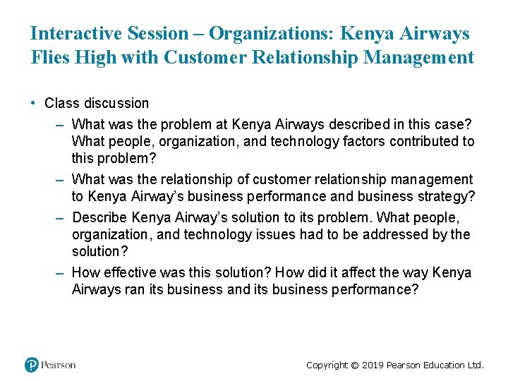 Interactive Session – Organizations: Kenya Airways Flies High with Customer Relationship Management • Class