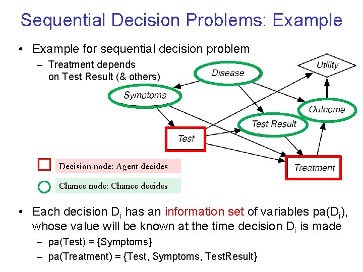 Sequential Decision Problems: Example • Example for sequential decision problem – Treatment depends on