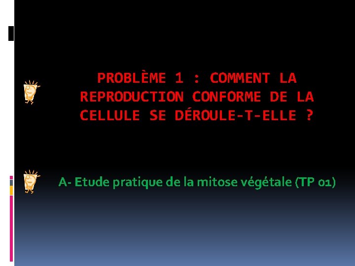 PROBLÈME 1 : COMMENT LA REPRODUCTION CONFORME DE LA CELLULE SE DÉROULE-T-ELLE ? A-