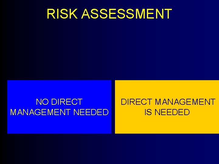 RISK ASSESSMENT NO DIRECT MANAGEMENT NEEDED DIRECT MANAGEMENT IS NEEDED 