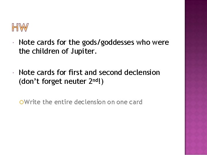  Note cards for the gods/goddesses who were the children of Jupiter. Note cards