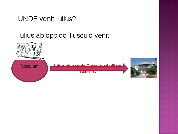 UNDE venit Iulius? Iulius ab oppido Tusculo venit. Tusculum Iulius ab oppido Tusculo ad