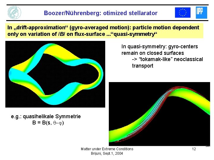 Boozer/Nührenberg: otimized stellarator In „drift-approximation“ (gyro-averaged motion): particle motion dependent only on variation of