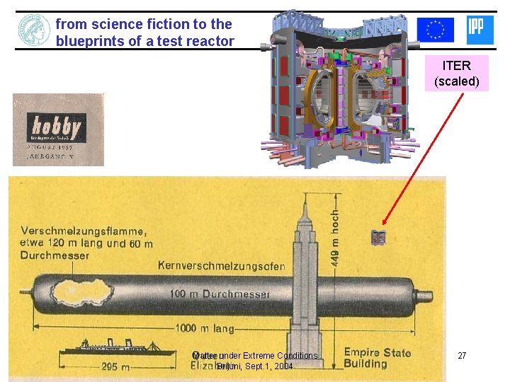 from science fiction to the blueprints of a test reactor ITER (scaled) Matter under