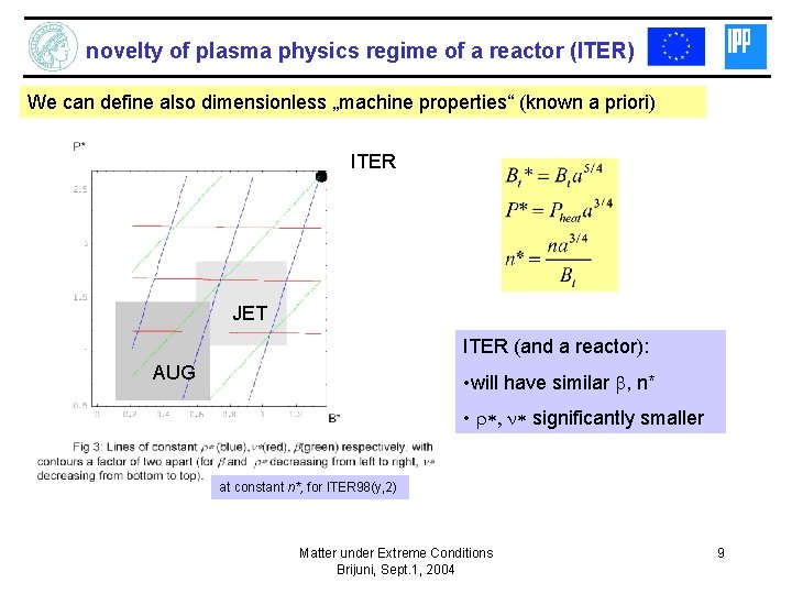 novelty of plasma physics regime of a reactor (ITER) We can define also dimensionless