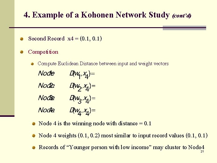 4. Example of a Kohonen Network Study (cont’d) Second Record x 4 = (0.