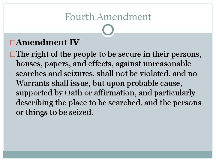 Fourth Amendment �Amendment IV �The right of the people to be secure in their