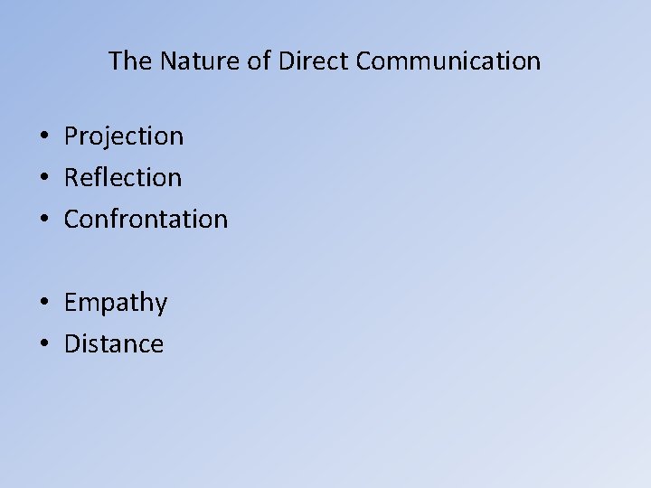 The Nature of Direct Communication • Projection • Reflection • Confrontation • Empathy •