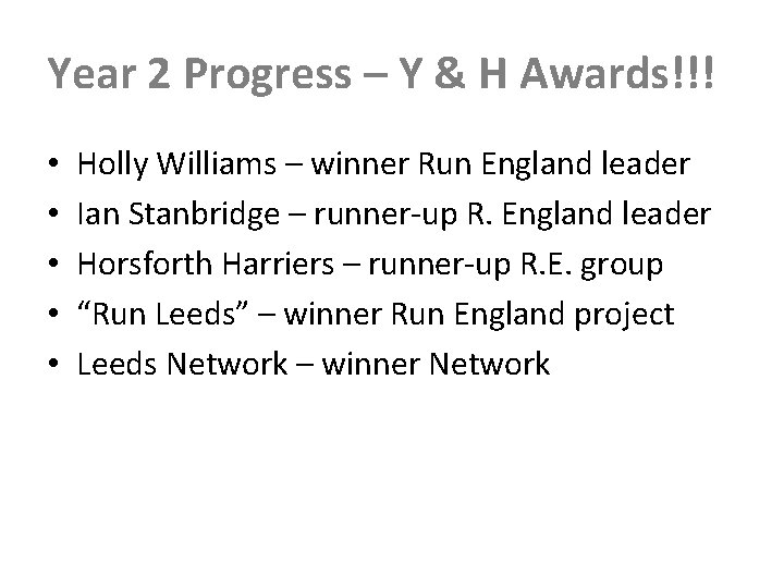 Year 2 Progress – Y & H Awards!!! • • • Holly Williams –