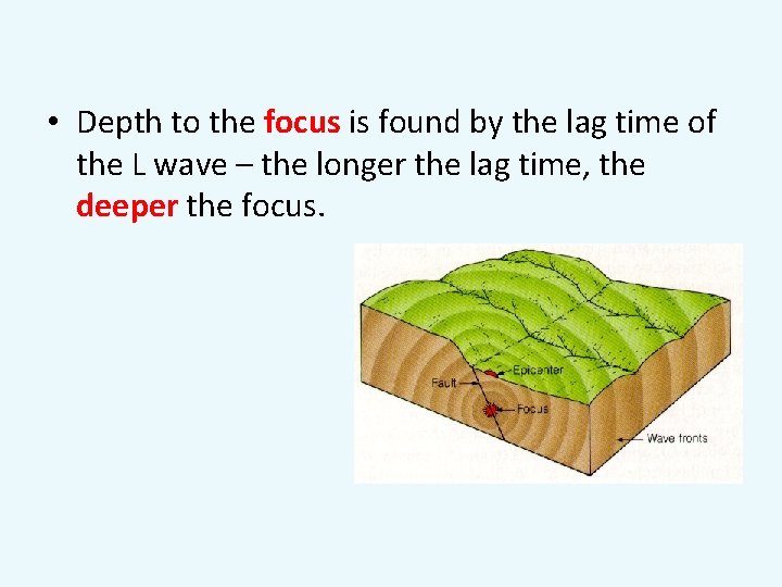  • Depth to the focus is found by the lag time of the