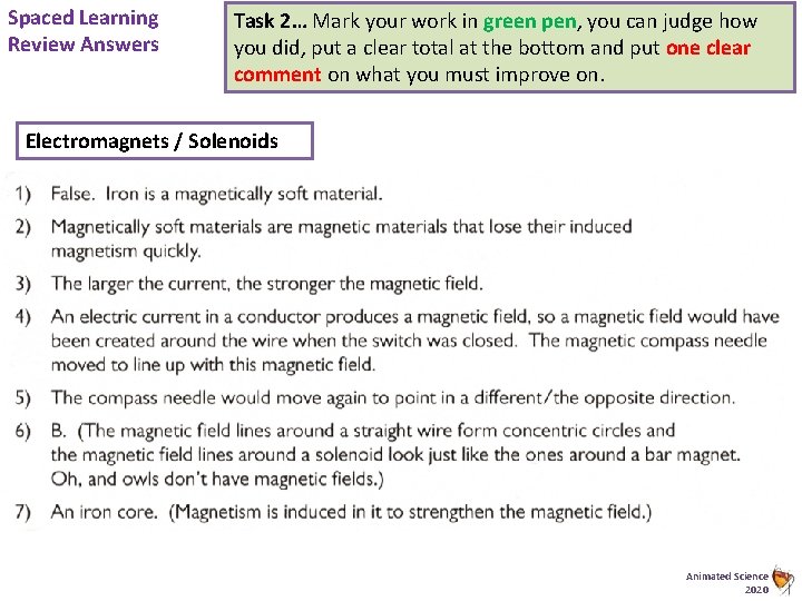 Spaced Learning Review Answers Task 2… Mark your work in green pen, you can Spaced Learning Review Answers Task 2… Mark your work in green pen, you can