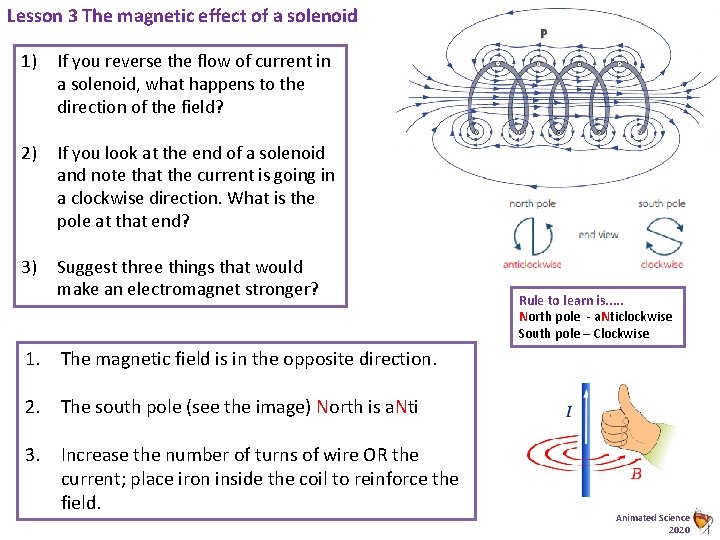 Lesson 3 The magnetic effect of a solenoid 1) If you reverse the flow