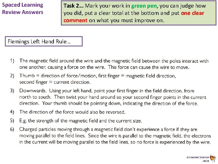 Spaced Learning Review Answers Task 2… Mark your work in green pen, you can