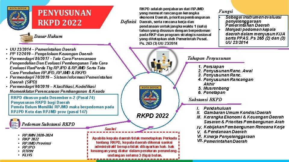 PENYUSUNAN RKPD 2022 Definisi Dasar Hukum RKPD adalah penjabaran dari RPJMD yang memuat rancangan