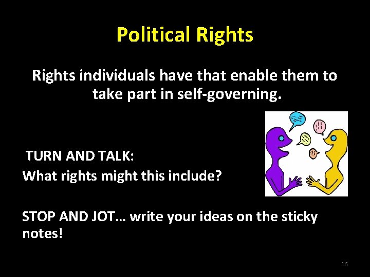 Political Rights individuals have that enable them to take part in self-governing. TURN AND