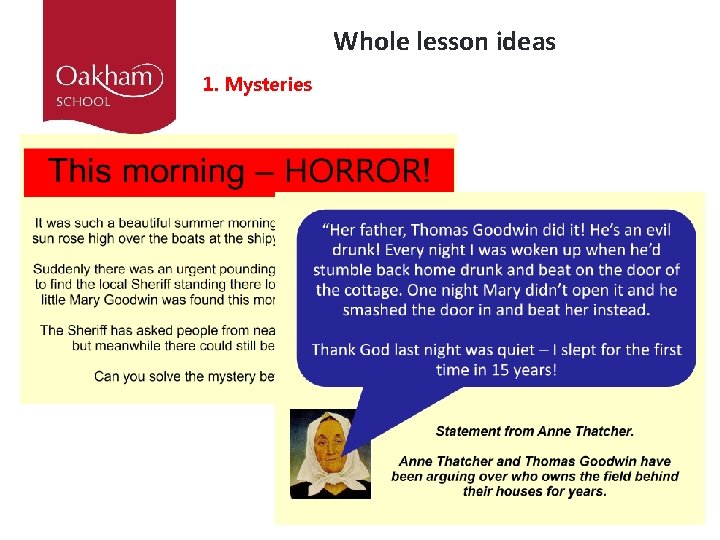 Whole lesson ideas 1. Mysteries 