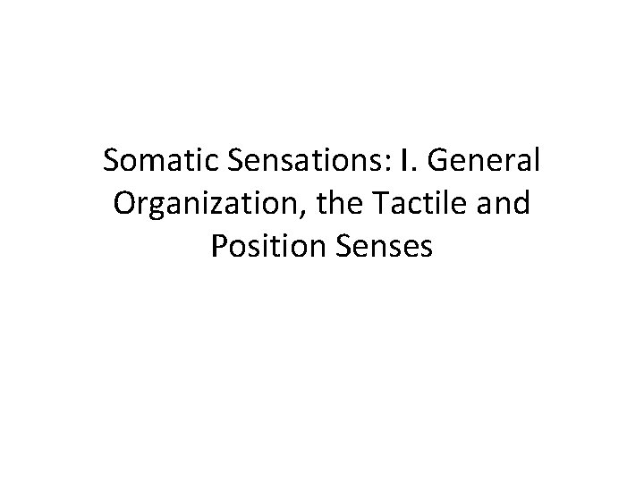 Somatic Sensations: I. General Organization, the Tactile and Position Senses 