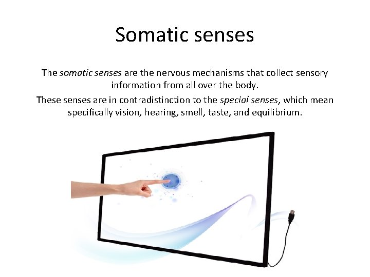 Somatic senses The somatic senses are the nervous mechanisms that collect sensory information from