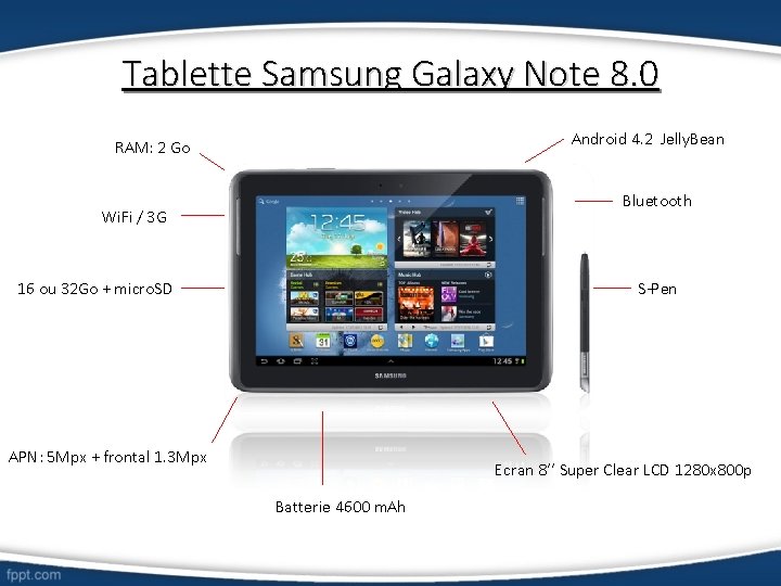 Tablette Samsung Galaxy Note 8. 0 Android 4. 2 Jelly. Bean RAM: 2 Go