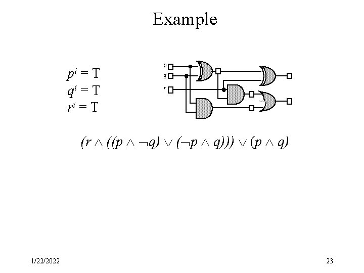 Example pi = T qi = T ri = T p q r (r