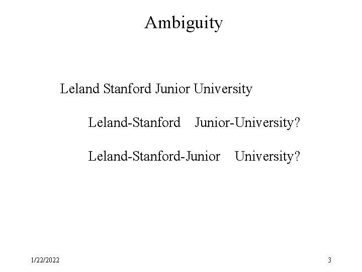 Ambiguity Leland Stanford Junior University Leland-Stanford Junior-University? Leland-Stanford-Junior 1/22/2022 University? 3 