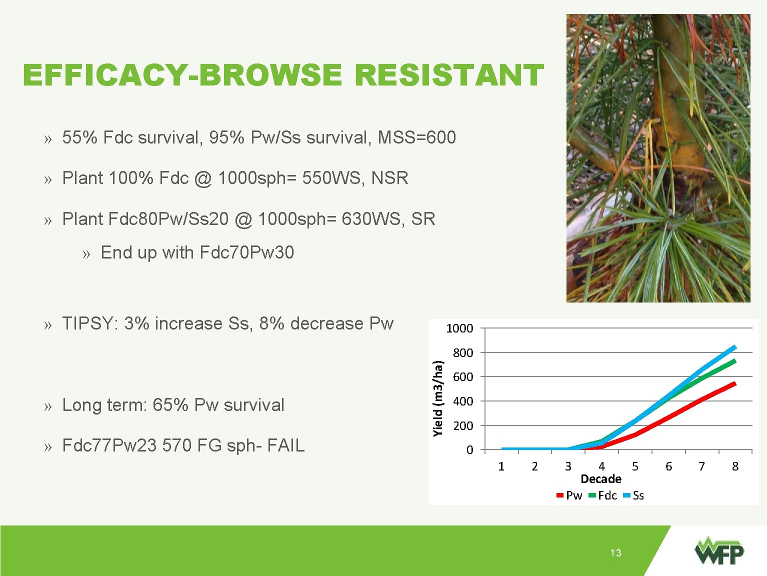 EFFICACY-BROWSE RESISTANT » 55% Fdc survival, 95% Pw/Ss survival, MSS=600 » Plant 100% Fdc