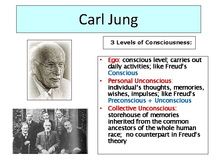 Carl Jung 3 Levels of Consciousness: • Ego: conscious level; carries out daily activities;