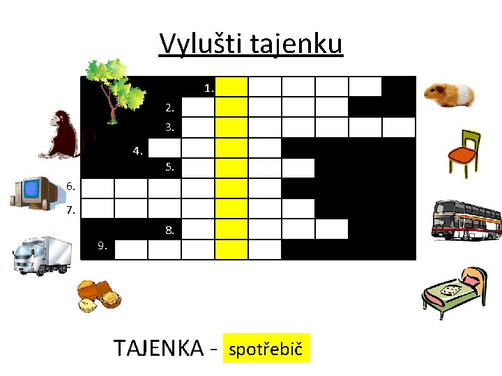 Vylušti tajenku 1. 2. 3. 4. 5. 6. 7. 8. 9. TAJENKA - spotřebič