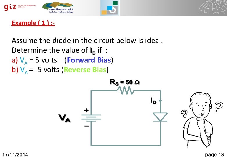 Example ( 1 ) : - Assume the diode in the circuit below is