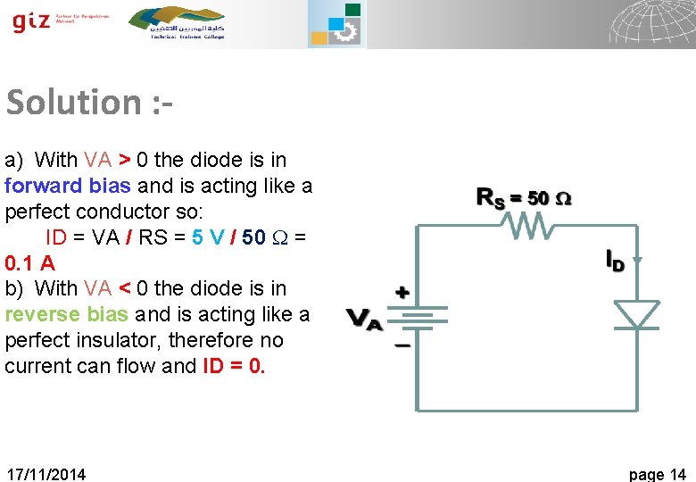 Solution : a) With VA > 0 the diode is in forward bias and