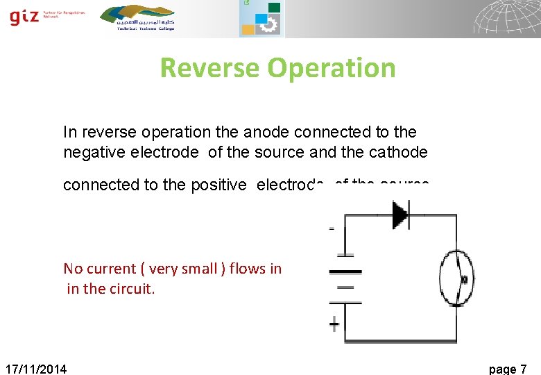 Reverse Operation In reverse operation the anode connected to the negative electrode of the