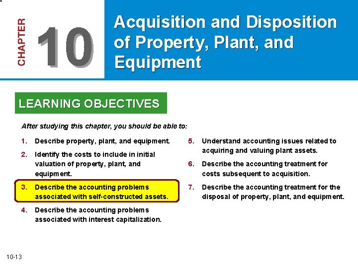 10 Acquisition and Disposition of Property, Plant, and Equipment LEARNING OBJECTIVES After studying this