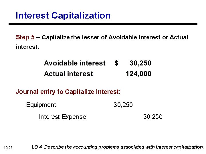 Interest Capitalization Step 5 – Capitalize the lesser of Avoidable interest or Actual interest.