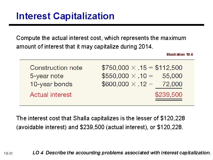 Interest Capitalization Compute the actual interest cost, which represents the maximum amount of interest