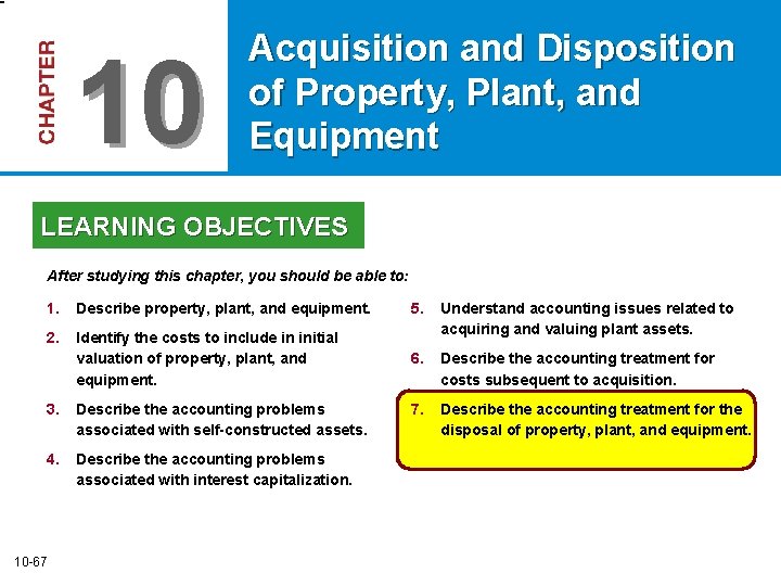 10 Acquisition and Disposition of Property, Plant, and Equipment LEARNING OBJECTIVES After studying this