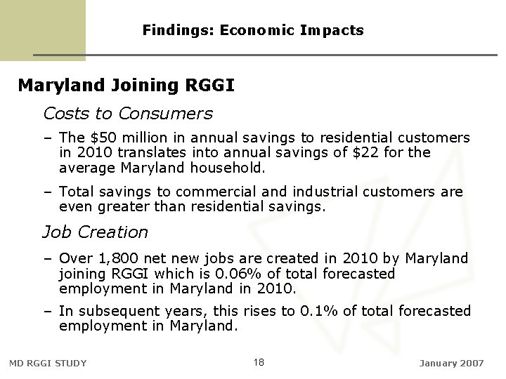 Findings: Economic Impacts Maryland Joining RGGI Costs to Consumers – The $50 million in