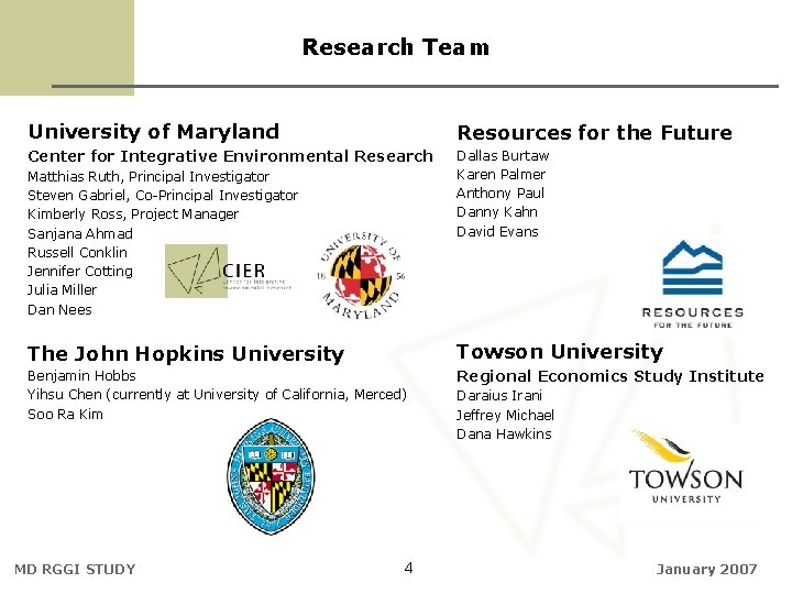 Research Team University of Maryland Resources for the Future Center for Integrative Environmental Research