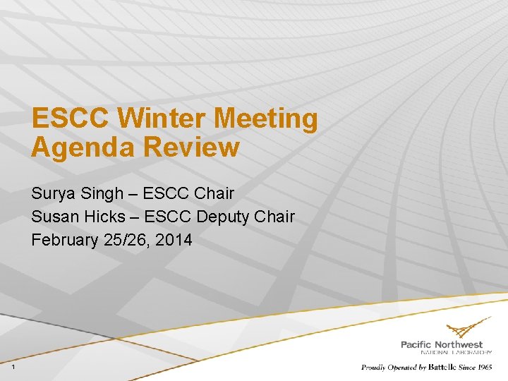 ESCC Winter Meeting Agenda Review Surya Singh – ESCC Chair Susan Hicks – ESCC