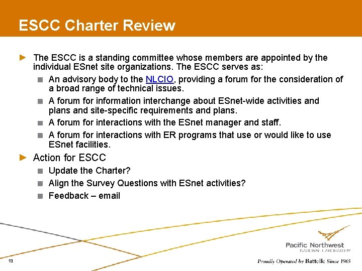 ESCC Charter Review The ESCC is a standing committee whose members are appointed by