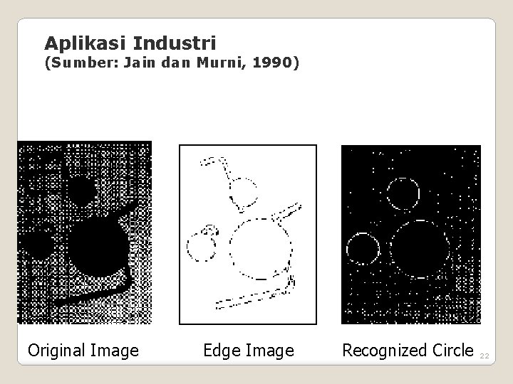 Aplikasi Industri (Sumber: Jain dan Murni, 1990) Original Image Edge Image Recognized Circle 22