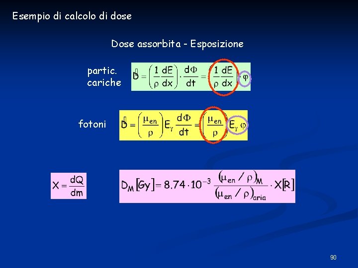 Esempio di calcolo di dose Dose assorbita - Esposizione partic. cariche fotoni 90 