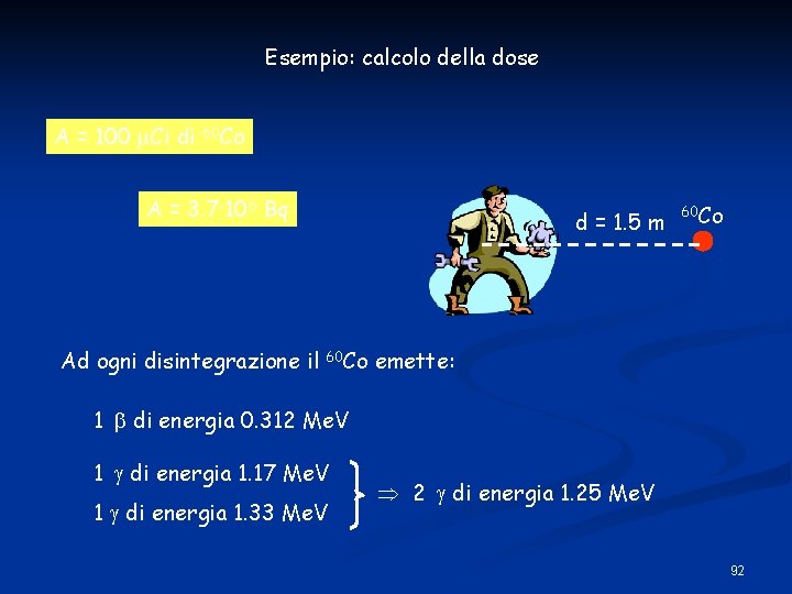 Esempio: calcolo della dose A = 100 Ci di 60 Co A = 3.