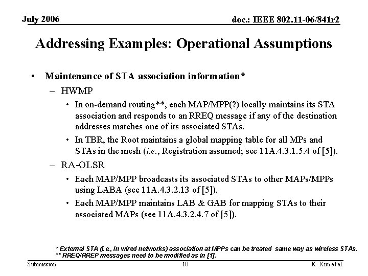 July 2006 doc. : IEEE 802. 11 -06/841 r 2 Addressing Examples: Operational Assumptions