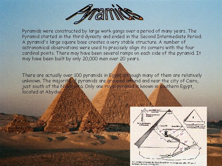 Pyramids were constructed by large work gangs over a period of many years. The