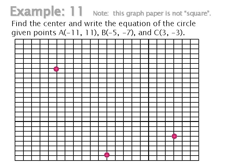 Example: 11 Note: this graph paper is not “square”. Find the center and write