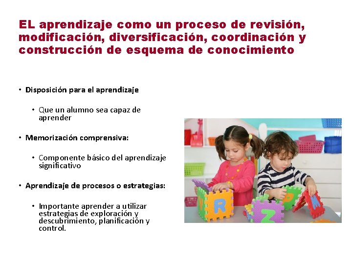 EL aprendizaje como un proceso de revisión, modificación, diversificación, coordinación y construcción de esquema