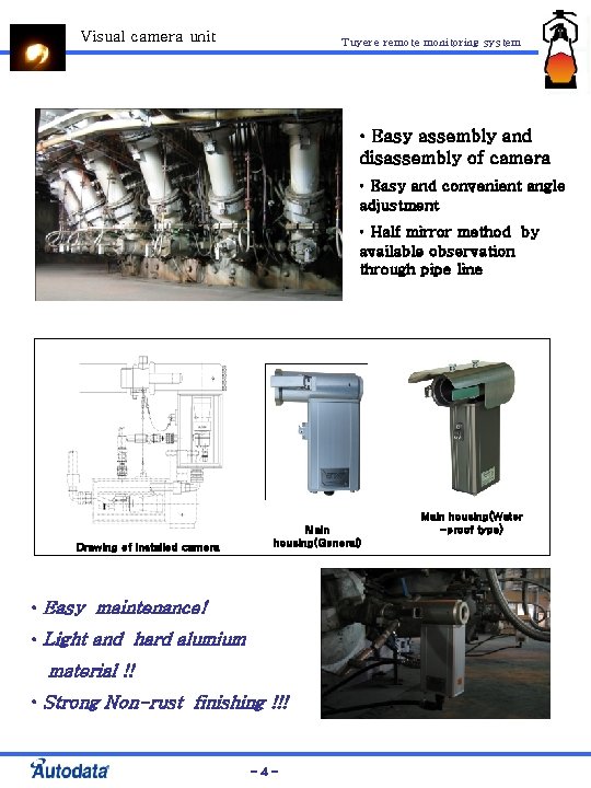 Visual camera unit Tuyere remote monitoring system • Easy assembly and disassembly of camera