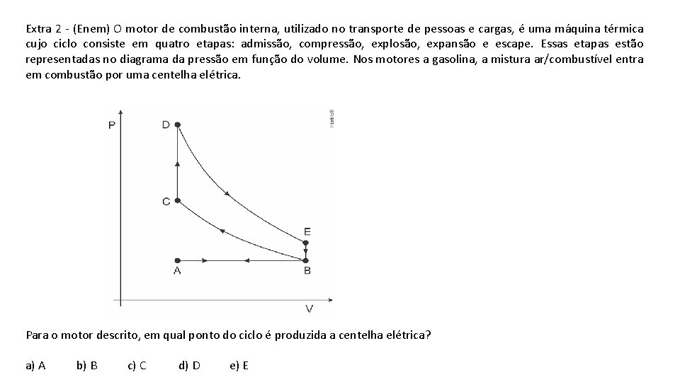 Extra 2 - (Enem) O motor de combustão interna, utilizado no transporte de pessoas