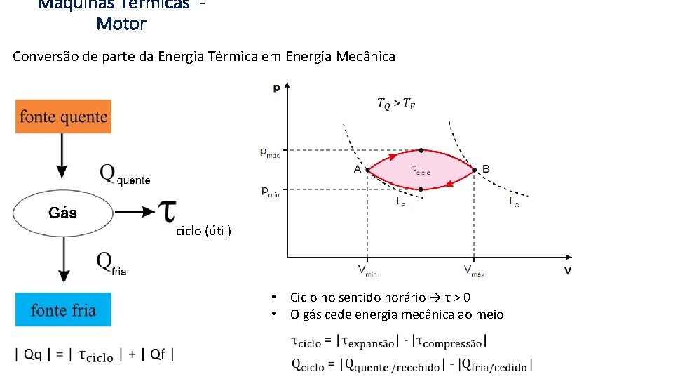 Máquinas Térmicas Motor Conversão de parte da Energia Térmica em Energia Mecânica ciclo (útil)